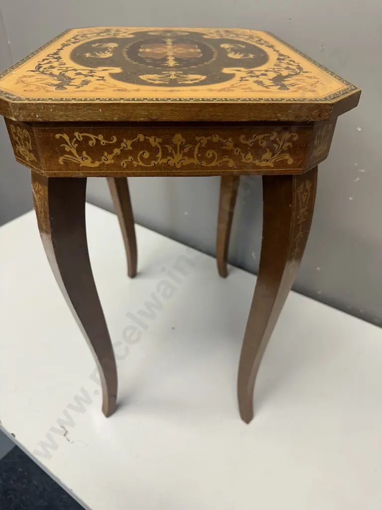 Vintage Italian Marquetry Small Side Table (Ex Musical). H45 W38 D28cm Image 1++