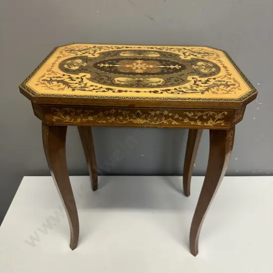 Vintage Italian Marquetry Small Side Table (Ex Musical). H45 W38 D28cm