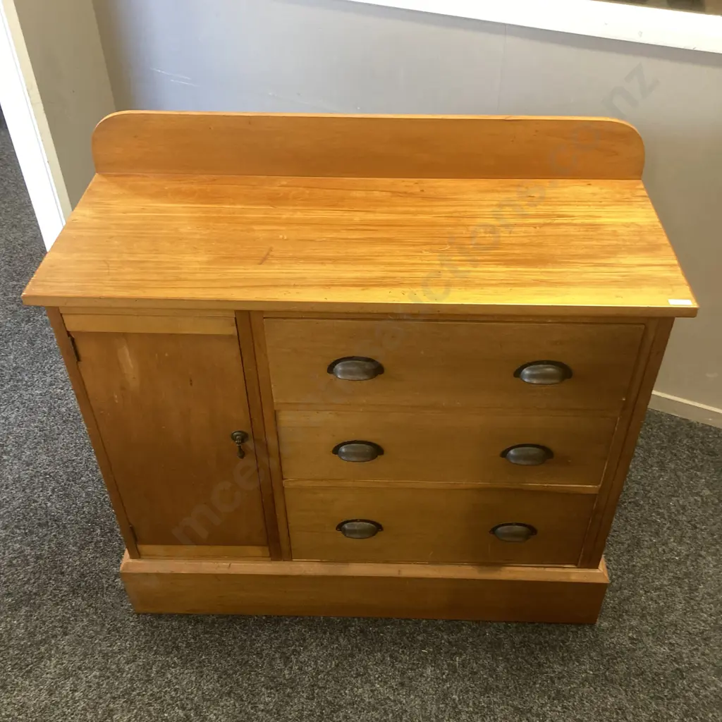 Vintage Rimu Sideboard, Metal Drawer Pulls. H100 W104 D41cm Image 1++