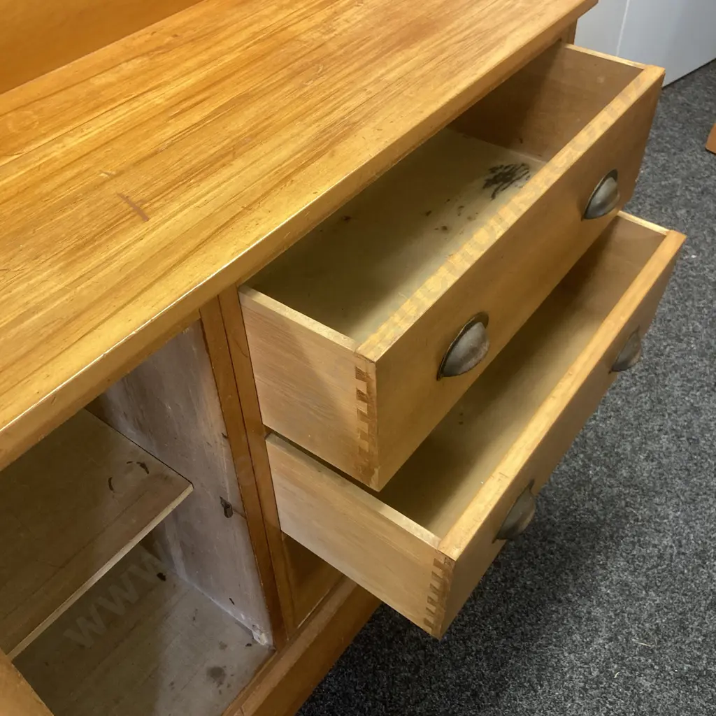 Vintage Rimu Sideboard, Metal Drawer Pulls. H100 W104 D41cm Image 1++