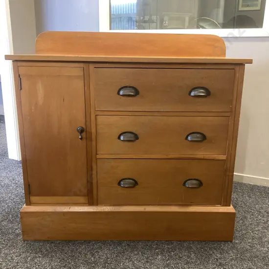 Vintage Rimu Sideboard, Metal Drawer Pulls. H100 W104 D41cm