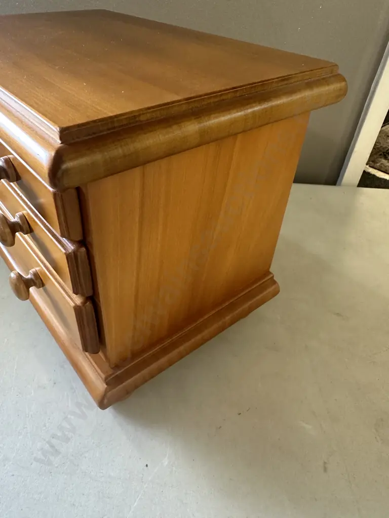 Kauri Footed Three Drawer Jewellery Box H21,W30,D18cm. Image 1++