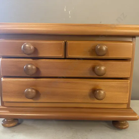 Kauri Footed Three Drawer Jewellery Box H21,W30,D18cm.