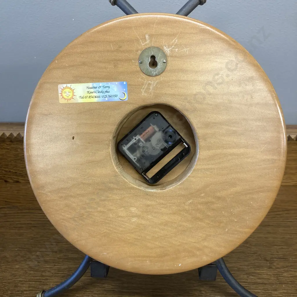 Kauri Wall Clock With Paua Inlay, Battery Operated. Dia 25cm Image 1++