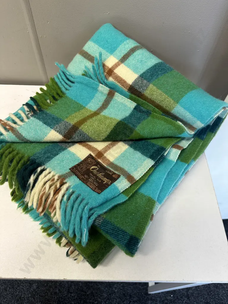 Onehunga Woollen Travel Rug Turquoise, Brown & Cream Tones Image 1++
