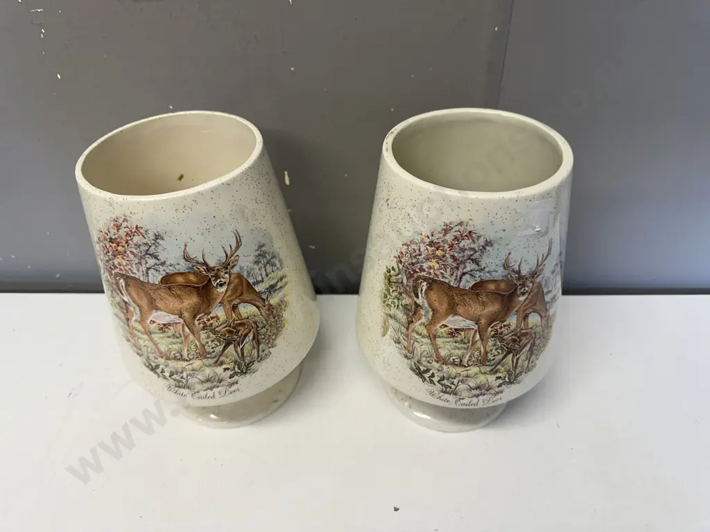 Pair of Vintage White Tailed Deer Footed Vases. H22cm Image 1++