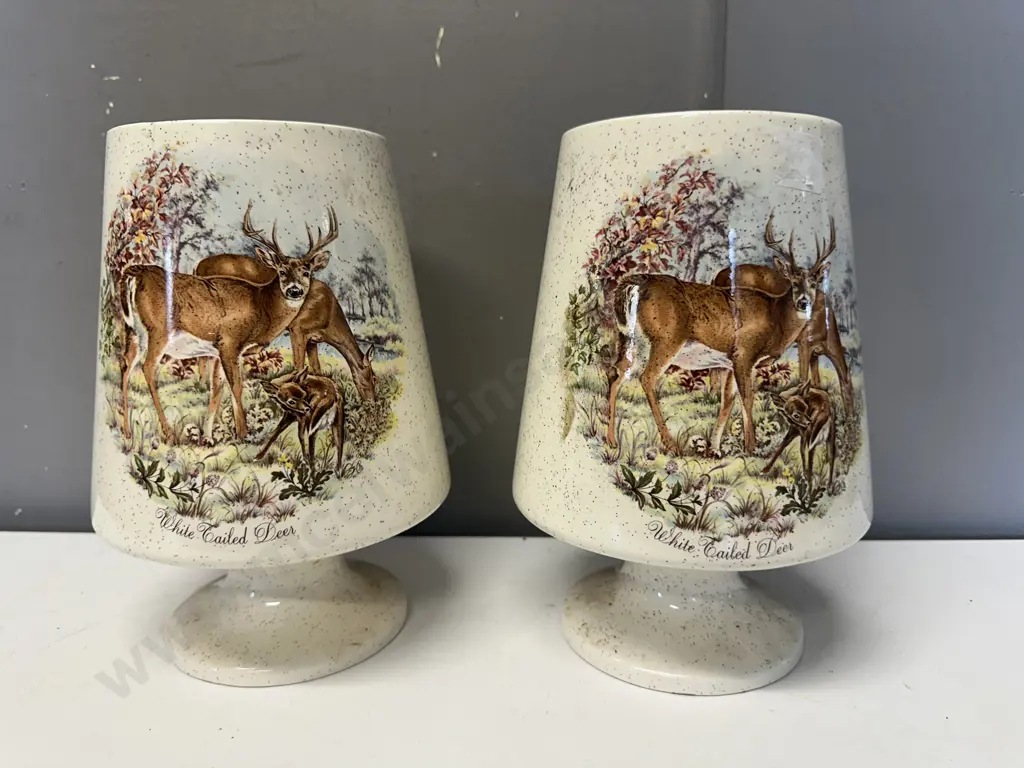 Pair of Vintage White Tailed Deer Footed Vases. H22cm Image 1++