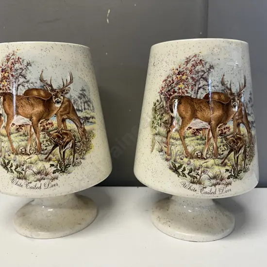 Pair of Vintage White Tailed Deer Footed Vases. H22cm