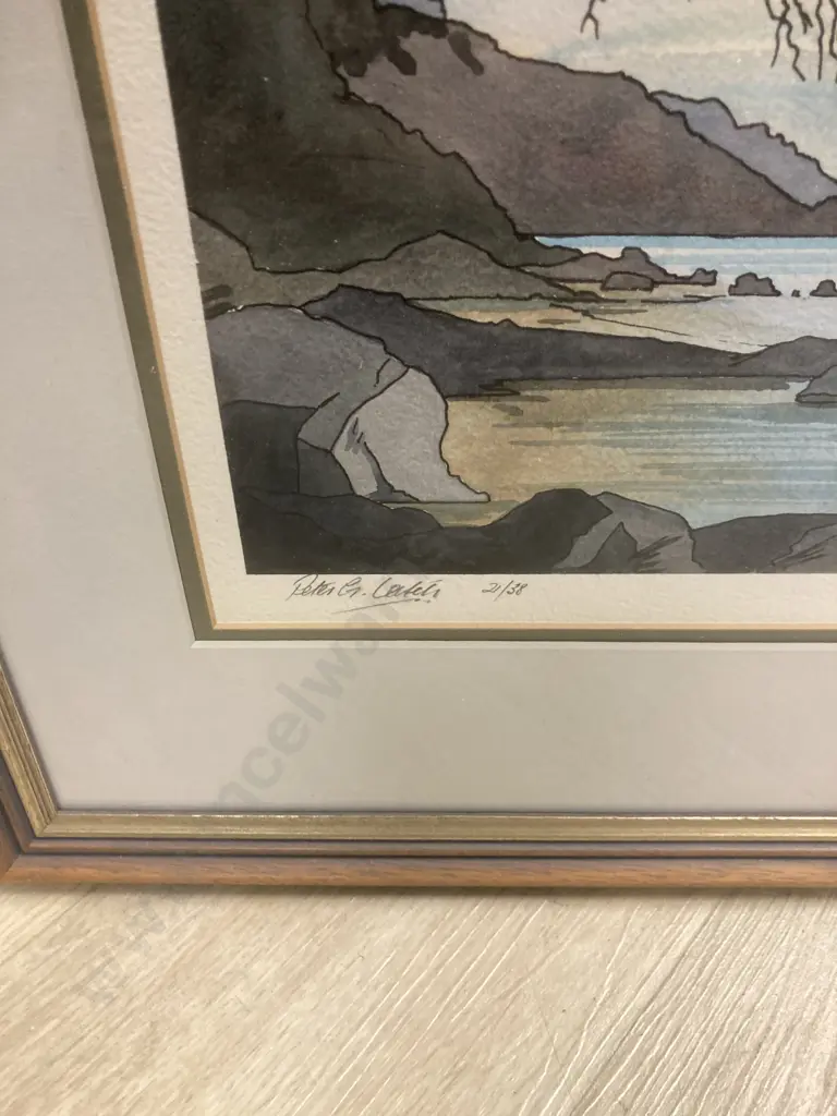 "Distant Rangitoto" North Island NZ Signed Limited Edition Print 21/38, Framed Glazed. 44 x 58cm Image 1++