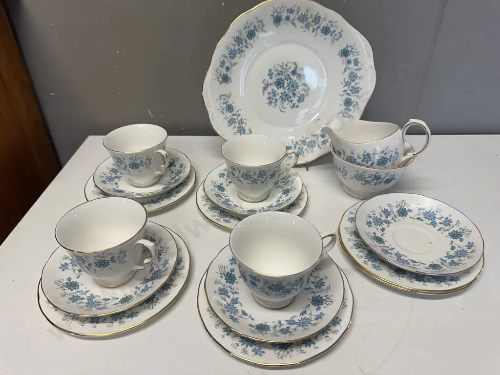 Colclough Blue / White & Floral Tea Ware Image 1++