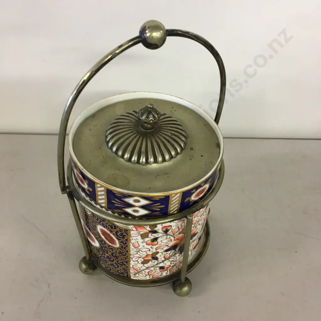 Antique Brownfield Imari Style Ceramic Biscuit BarrelI & Stand Image 1++