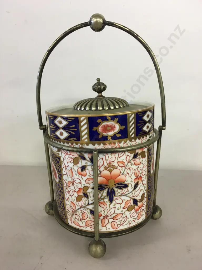 Antique Brownfield Imari Style Ceramic Biscuit BarrelI & Stand Image 1++