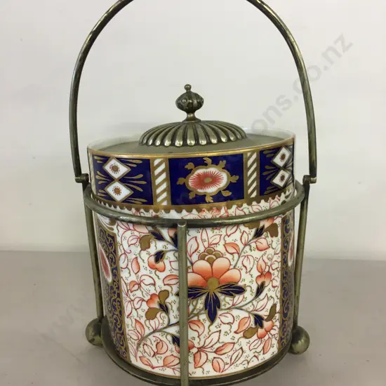 Antique Brownfield Imari Style Ceramic Biscuit BarrelI & Stand