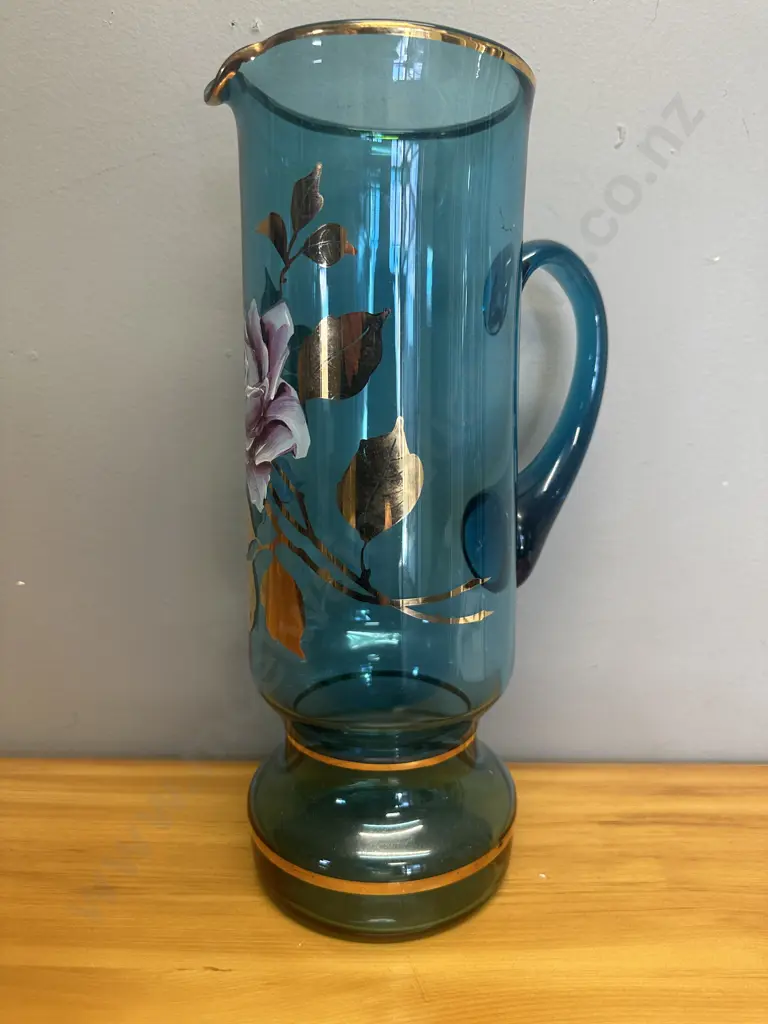 Vintage Bohemia Style Turquoise & Gold Pitcher Image 1++