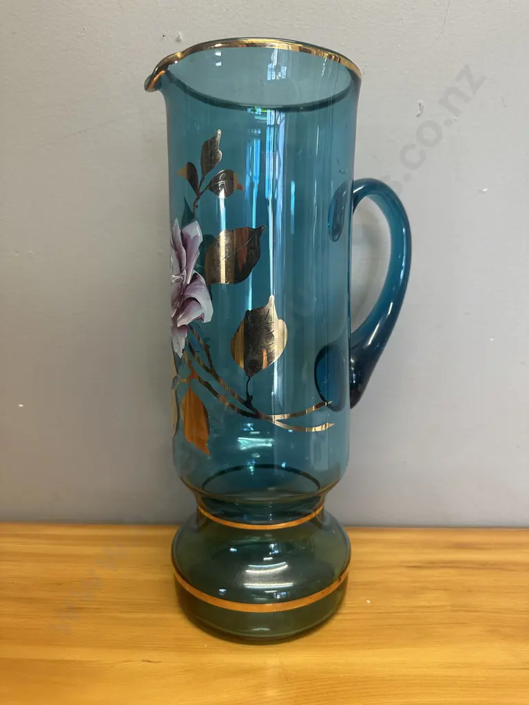 Vintage Bohemia Style Turquoise & Gold Pitcher Image 1++