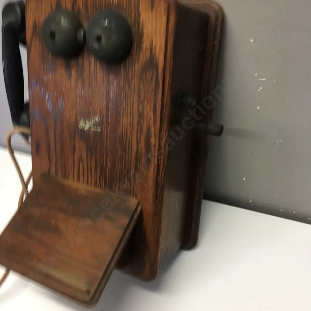   Vintage Rectangular Shaped Wooden 'Ericsson England' Wall Mounted Telephone With Bells, Door Hinged & Wooden Shelf Image 1++