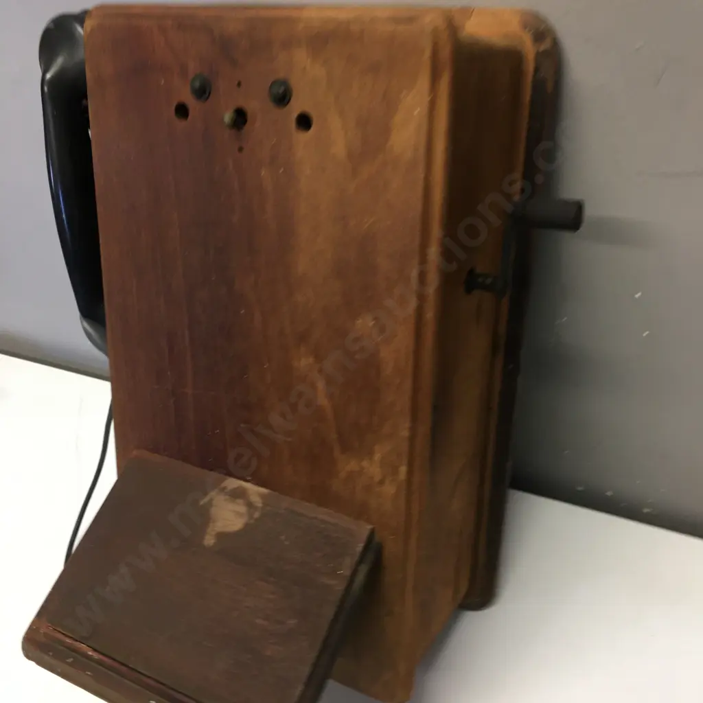 Vintage Rectangular Shaped Wooden Wall Mounted Telephone No Bells, Door Hinged & Small Wooden Shelf  Image 1++