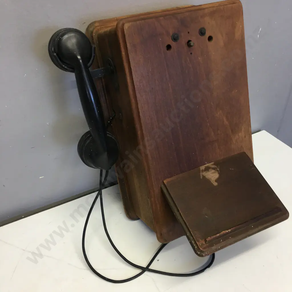 Vintage Rectangular Shaped Wooden Wall Mounted Telephone No Bells, Door Hinged & Small Wooden Shelf  Image 1++