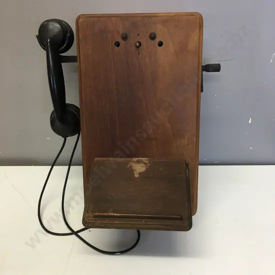 Vintage Rectangular Shaped Wooden Wall Mounted Telephone No Bells, Door Hinged & Small Wooden Shelf 