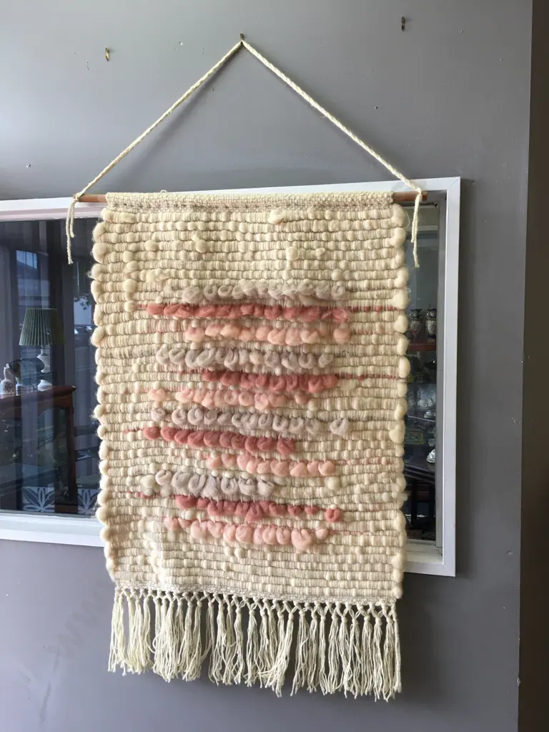 Vintage Woollen Wall Hanging 110 x 72cm Pink / Cream Toned Image 1++