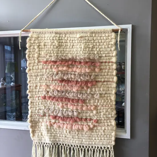 Vintage Woollen Wall Hanging 110 x 72cm Pink / Cream Toned