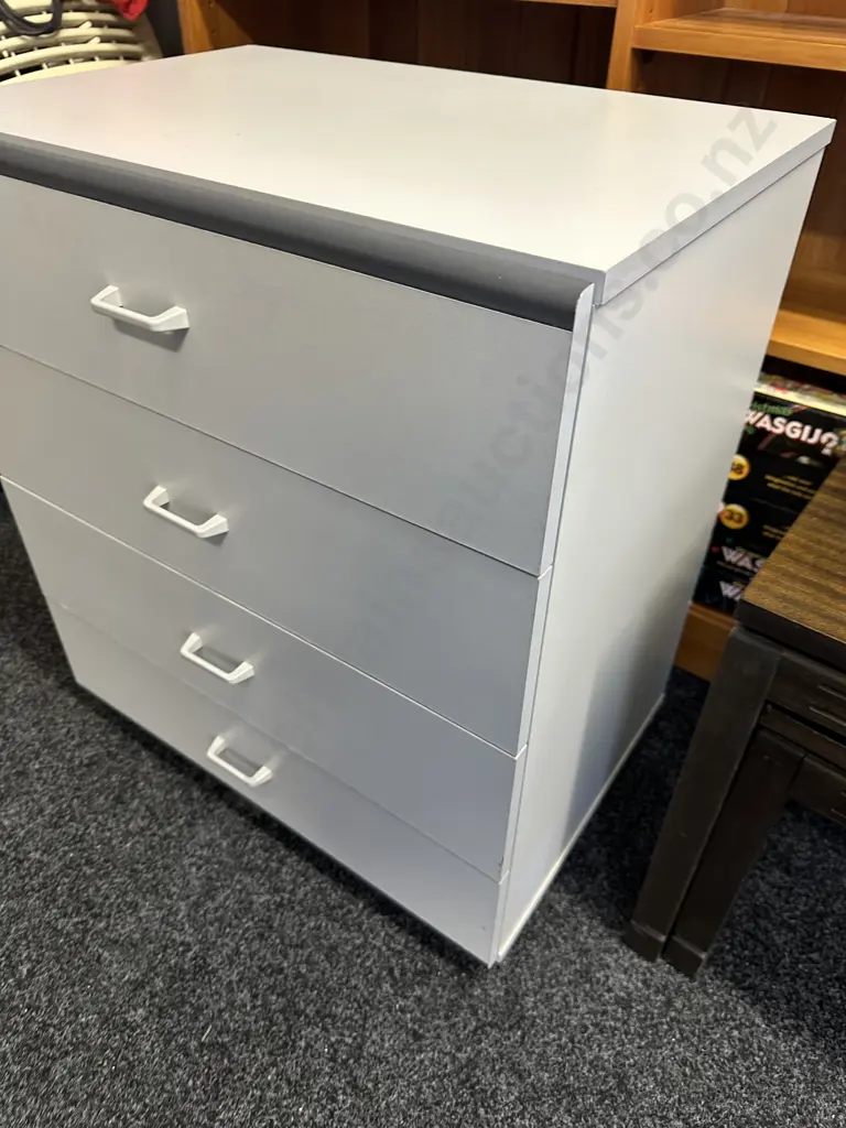 Grey 2 Tone 4 Drawer Chest Of Drawers. H69 W60 D41cm Image 1++