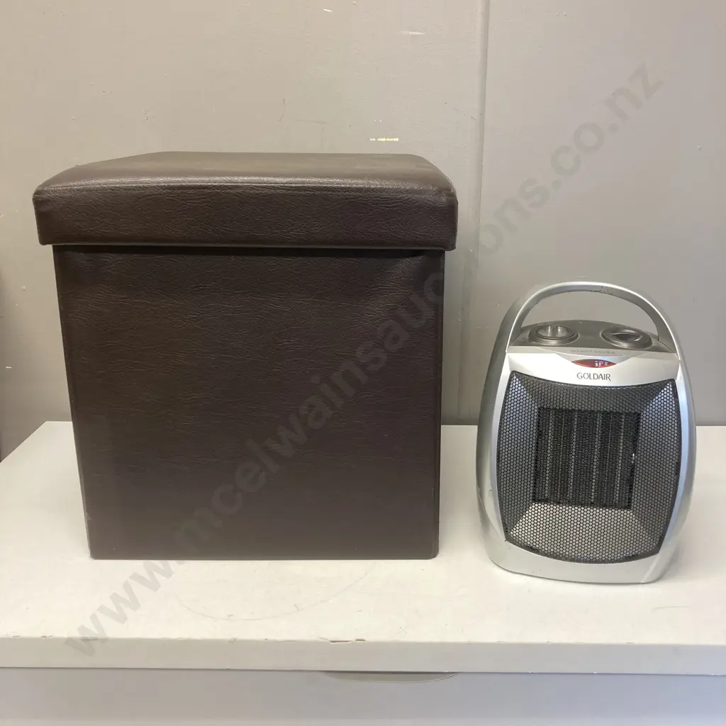 Brown Vinyl Ottoman With Storage 37 x 37cm & Goldair 1800W Fan Heater Image 1++