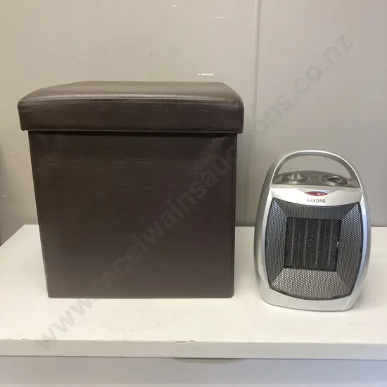 Brown Vinyl Ottoman With Storage 37 x 37cm & Goldair 1800W Fan Heater