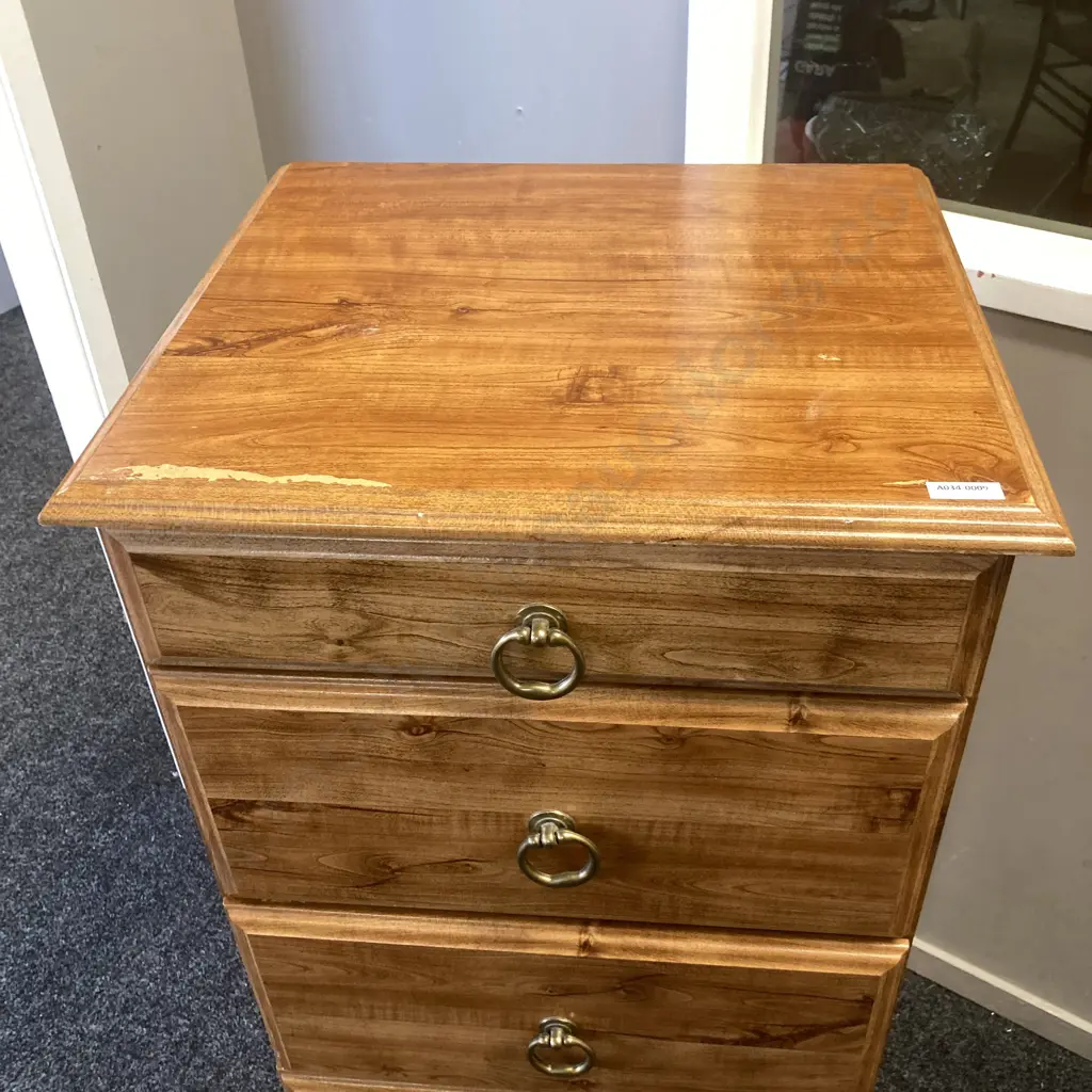 Wood Effect 6 Drawer Tallboy With Brass Ring Handles. H122 W46 D40cm Image 1++