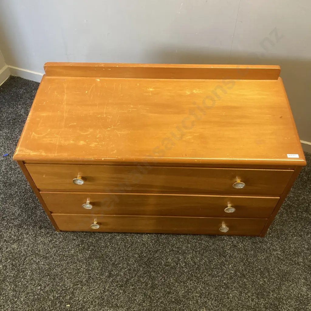 Mid Century 3 Drawer Chest of Drawers With Original Handles. H56 W84 D37cm Image 1++