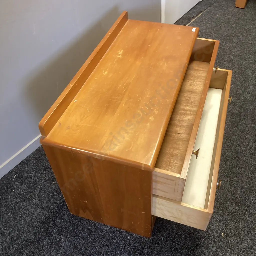 Mid Century 3 Drawer Chest of Drawers With Original Handles. H56 W84 D37cm Image 1++