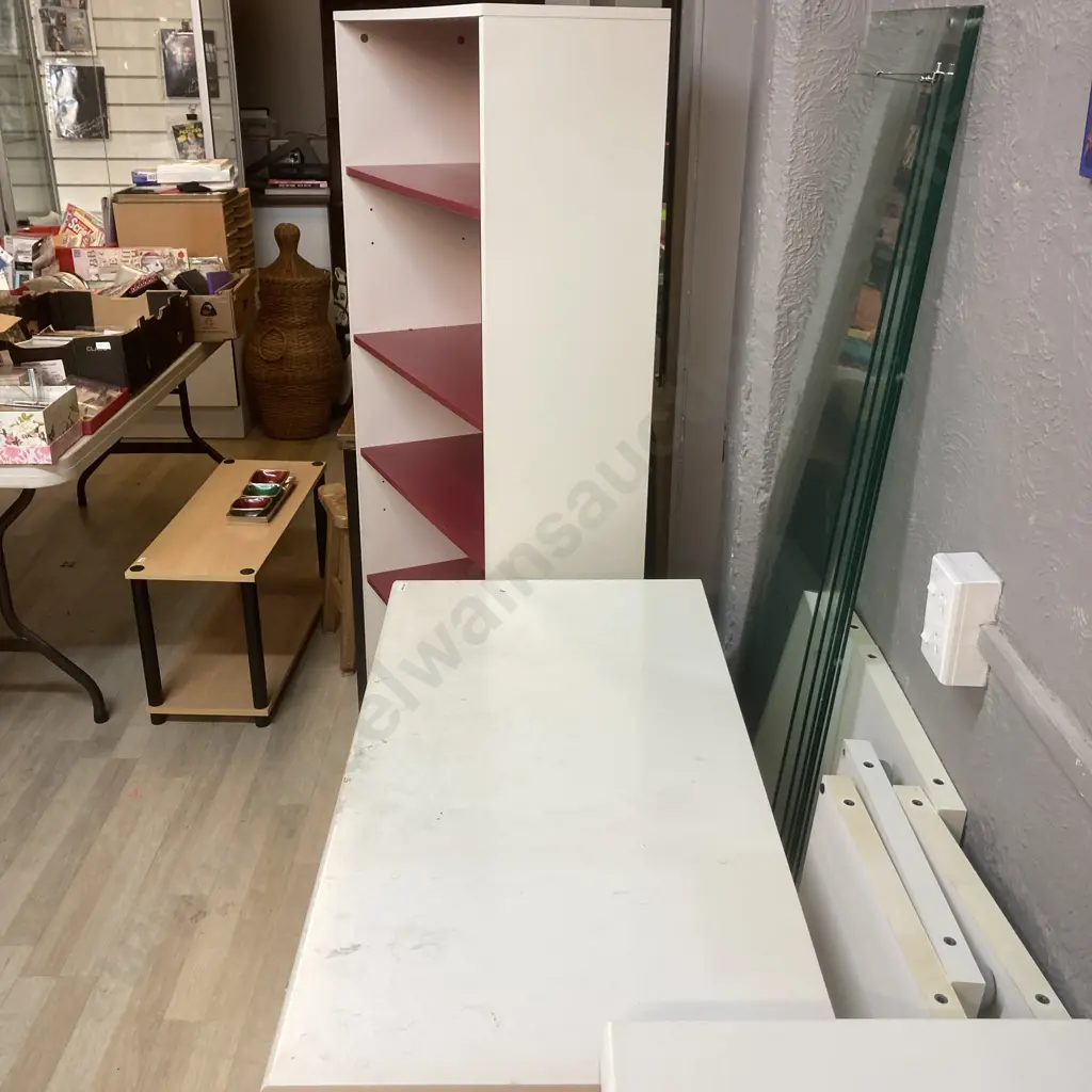 Childs White & Burgundy Bedroom Set - Student Desk, 160 x 70cm Bookcase & 4 Drawer Chest of Drawers Image 1++