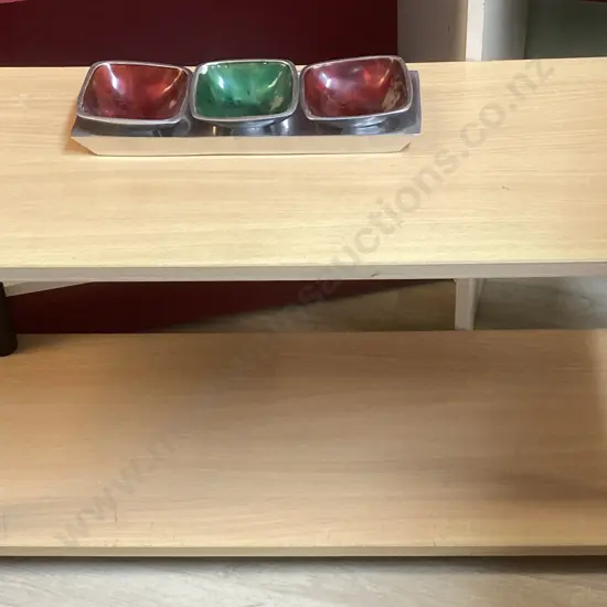 Metal Condiments Set With Wood Effect Shelf. H41 W80 D30cm