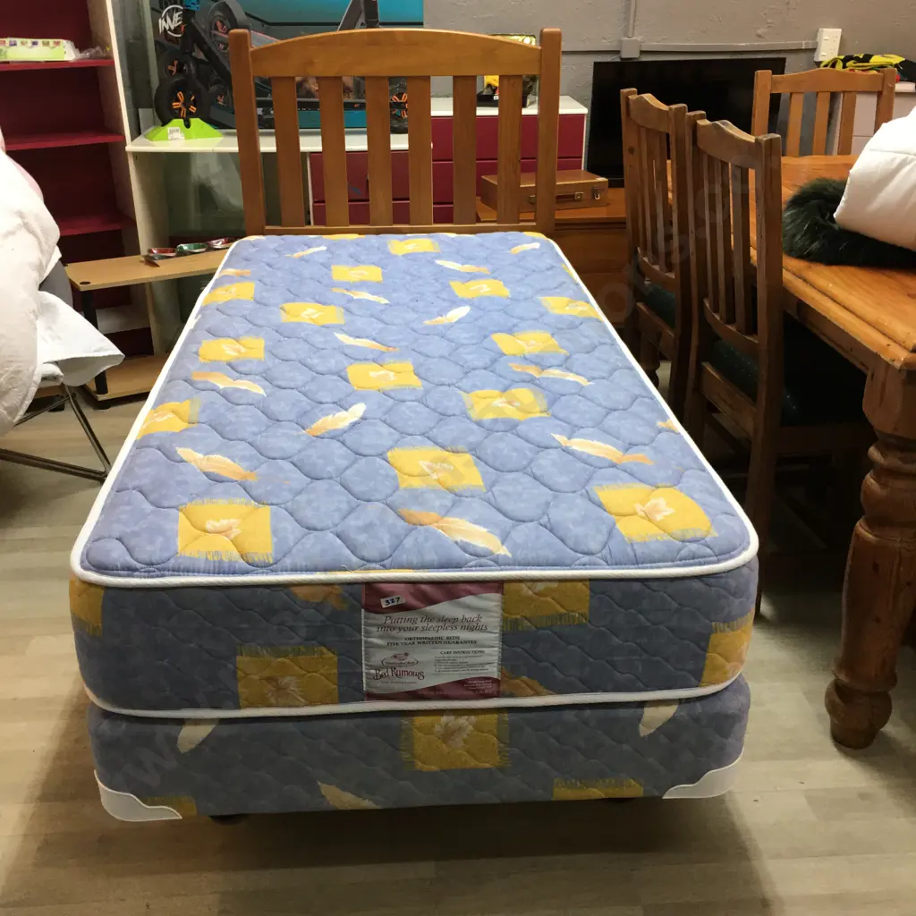 Bed Rumours Single Mattress & Base With Wooden Slat Headboard Image 1++