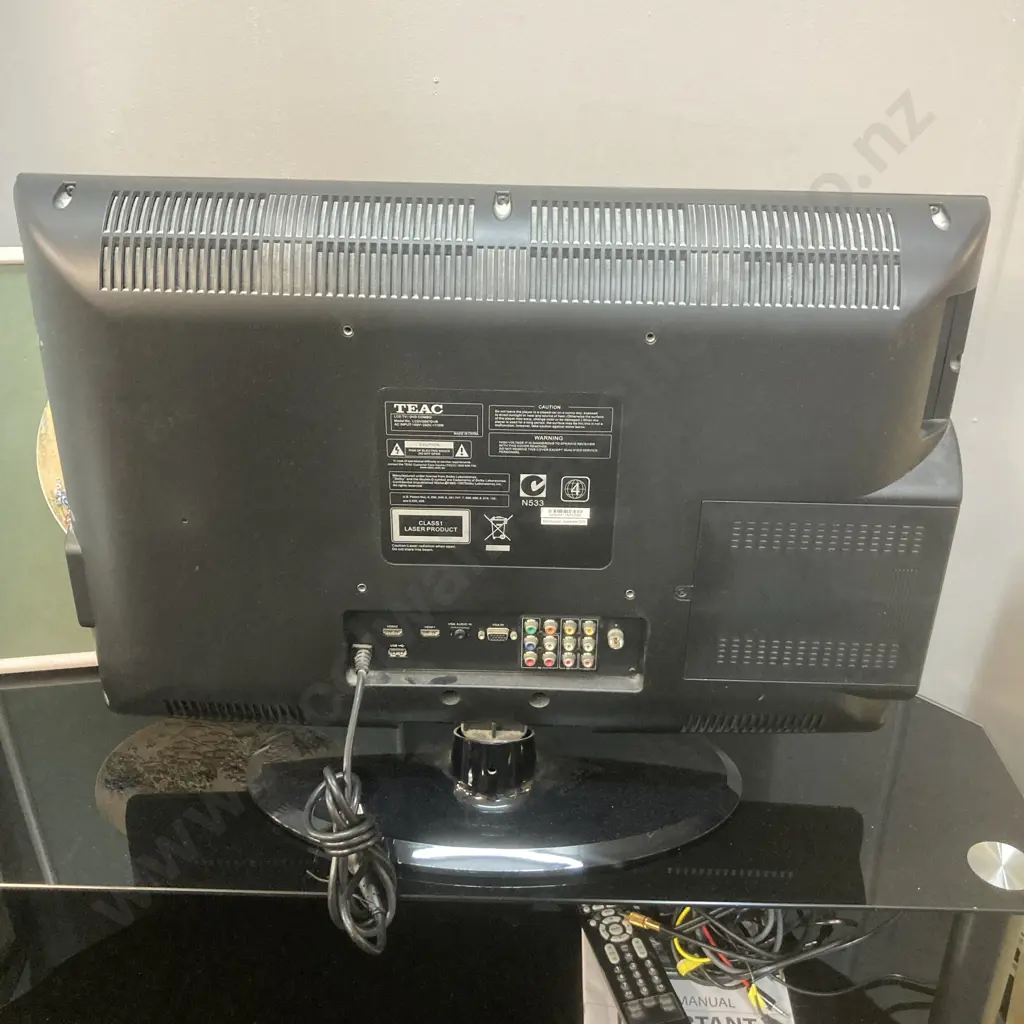 Teac LCD TV / DVD Combo With Remote Control & Manual, Model LCDV2657DVR With Black Glass 3 Tier TV Stand Image 1++