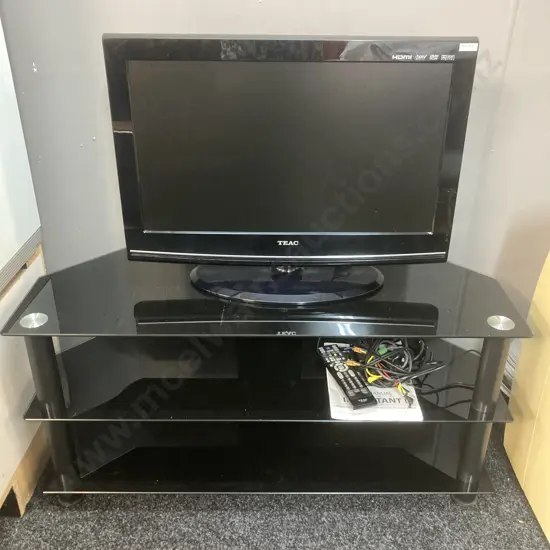 Teac LCD TV / DVD Combo With Remote Control & Manual, Model LCDV2657DVR With Black Glass 3 Tier TV Stand