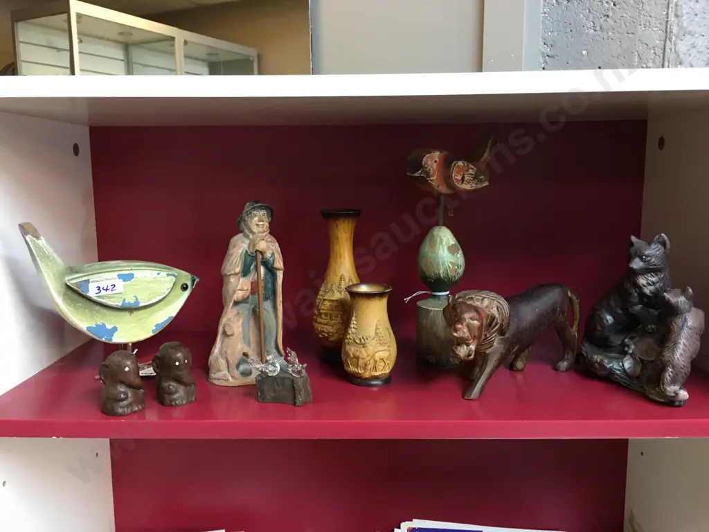 Selection of Wooden Figurines & Vases Image 1++