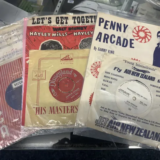 Four Vintage New Zealand Issue 45s With The  Associated Sheet Music