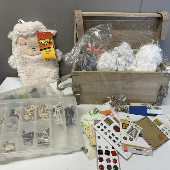 Assorted Scrapbooking Items, Wool, Storage Box Etc