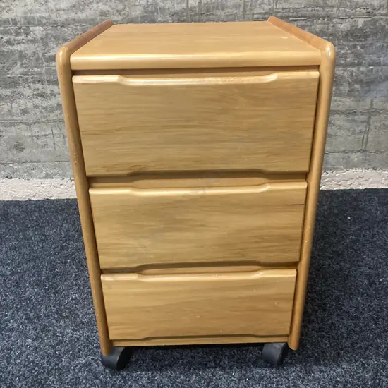 Solid Rimu 3 Drawer Mobile Unit. H58 W35 D41cm