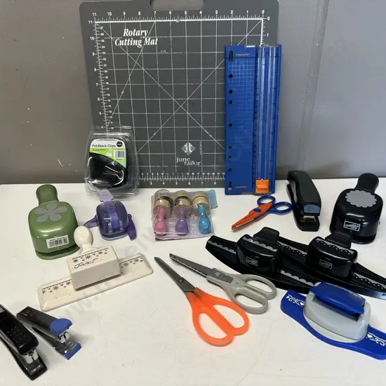Scrapbooking Sundries Including Paper Shapers, Scissors Etc