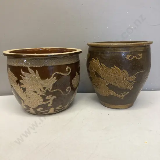 Pair of Dragon Pots - 20 x 25 & 22 x 22cm