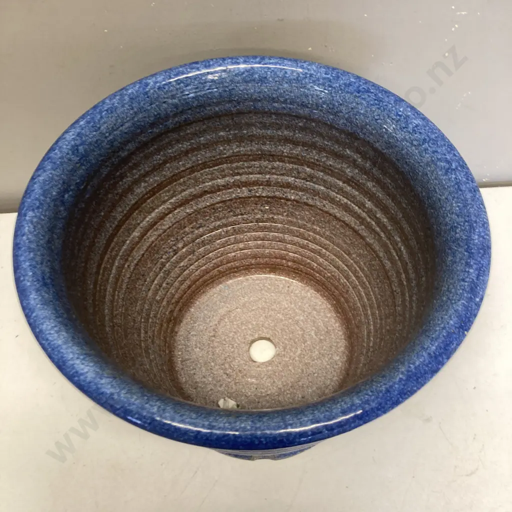 Blue Glazed Ribbed Garden Pot - 29 x 37cm (As Found) Image 1++