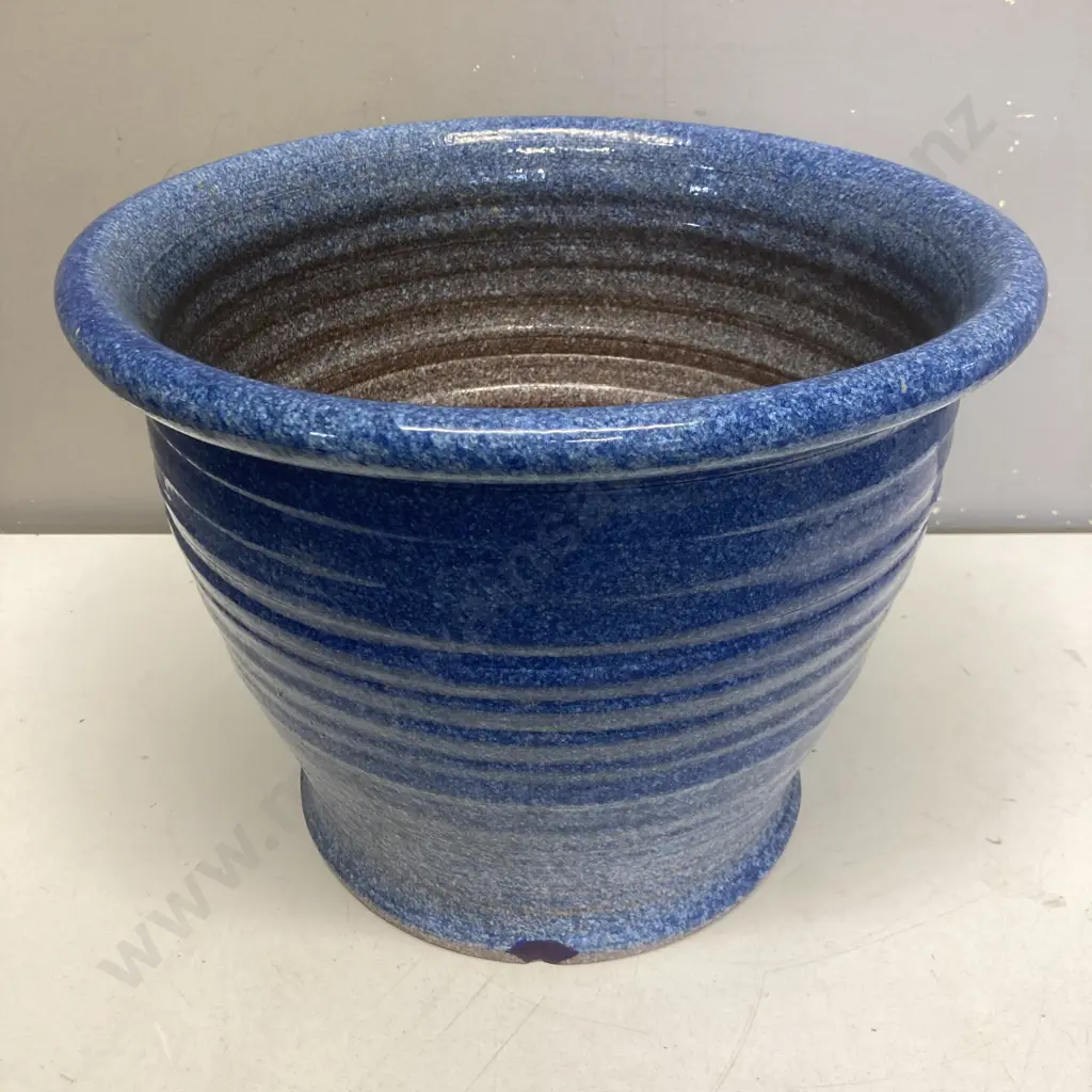 Blue Glazed Ribbed Garden Pot - 29 x 37cm (As Found) Image 1++