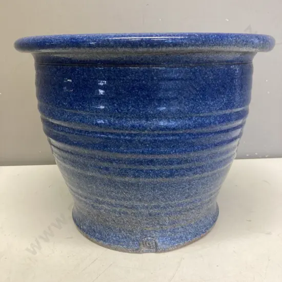Blue Glazed Ribbed Garden Pot - 29 x 37cm (As Found)