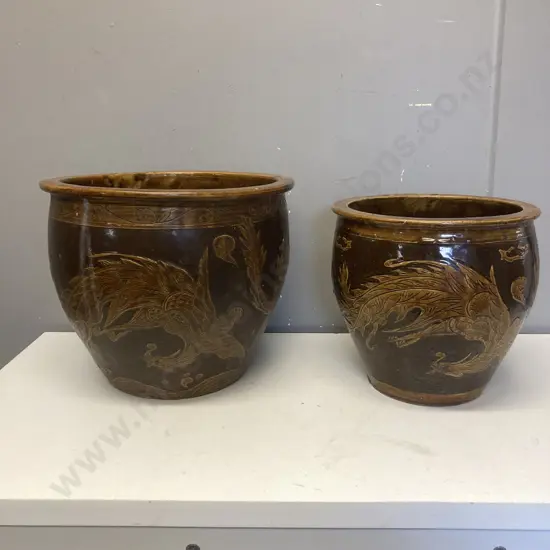 Pair of Dragon Pots - 29 x 35cm & 26 x 28cm