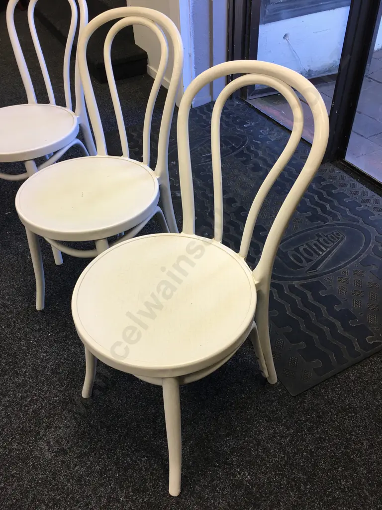 Set of 3 White PVC Bentwood Style Chairs With Floral Seat Cushions Image 1++