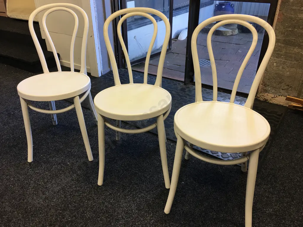 Set of 3 White PVC Bentwood Style Chairs With Floral Seat Cushions Image 1++