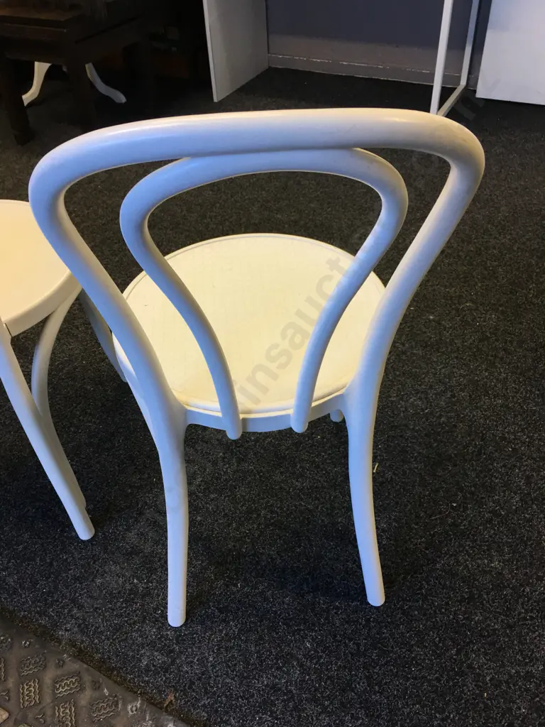 Set of 3 White PVC Bentwood Style Chairs With Floral Seat Cushions Image 1++