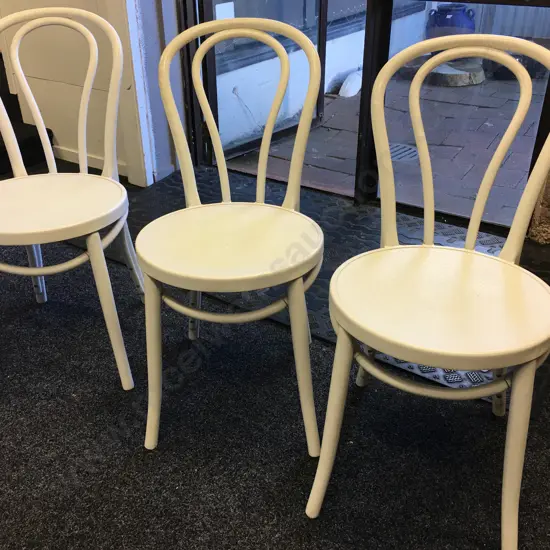 Set of 3 White PVC Bentwood Style Chairs With Floral Seat Cushions